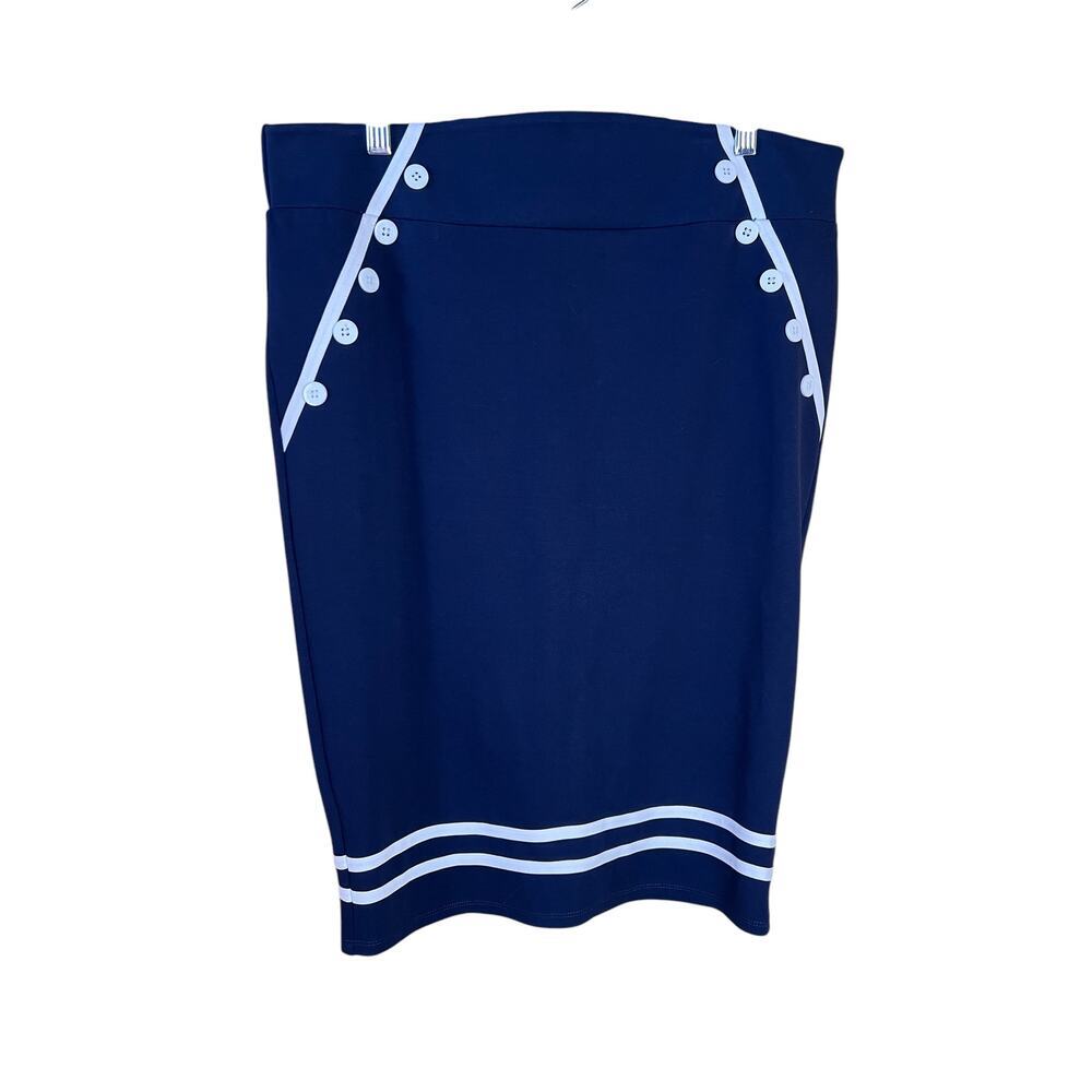 Torrid Pencil Skirt Midi Blue White Button Retro Sailor Nautical Casual Size 16
